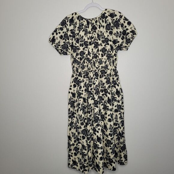 Cream Black Dark Cottage Floral Midi Cute Flirty Dress Size Large NWT - Picture 4 of 9